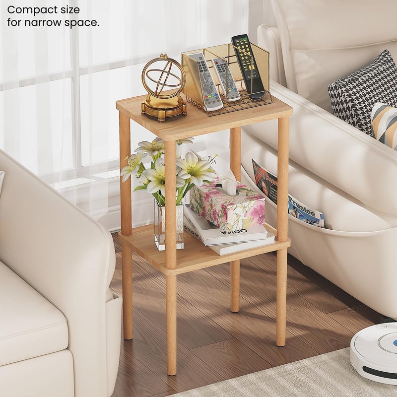 exilot Solid Wood Side Table, 2-Tier Small End Table with Storage Shelf, Tall Nightstand Bedside Table for Bedroom, Living Room, Kids Room & Small Spaces. No-Tool Assembly. - Image 3